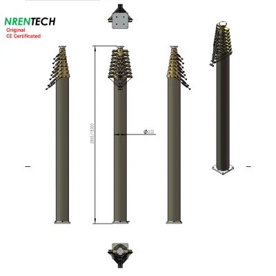 15m Pneumatic Telescopic Mast for Antenna Masts and Towers 2.8m Closed Height-30kg Payloads